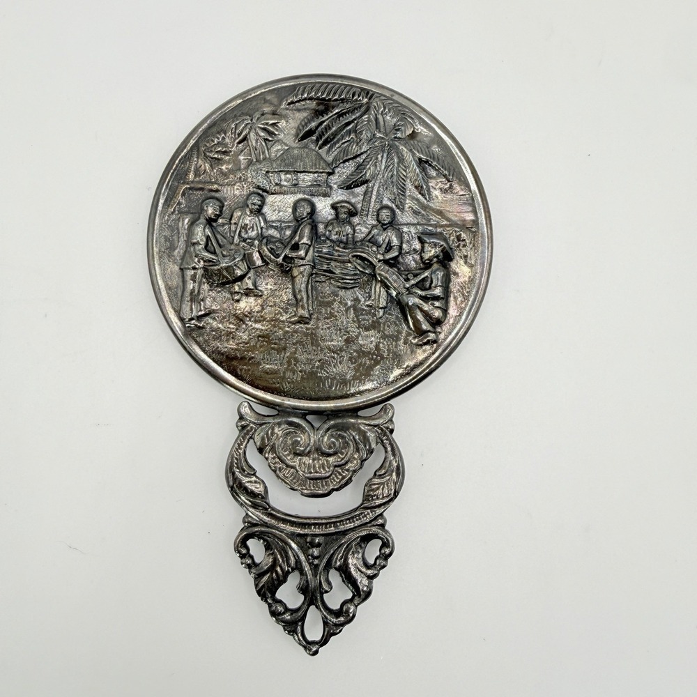 Hans Jensen Silver Plate Hand Mirror Beveled glass Made in Denmark small vintage